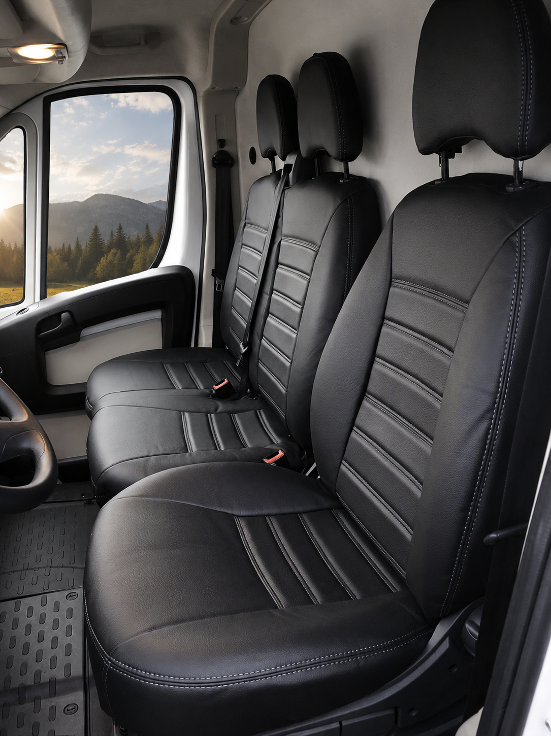 Sitzbezüge Fiat Ducato 2006 - heute – Fezz Schwarz – Sitzbezüge aus Kunstleder – perfekte Passform (Sitz/Doppelsitzbank)