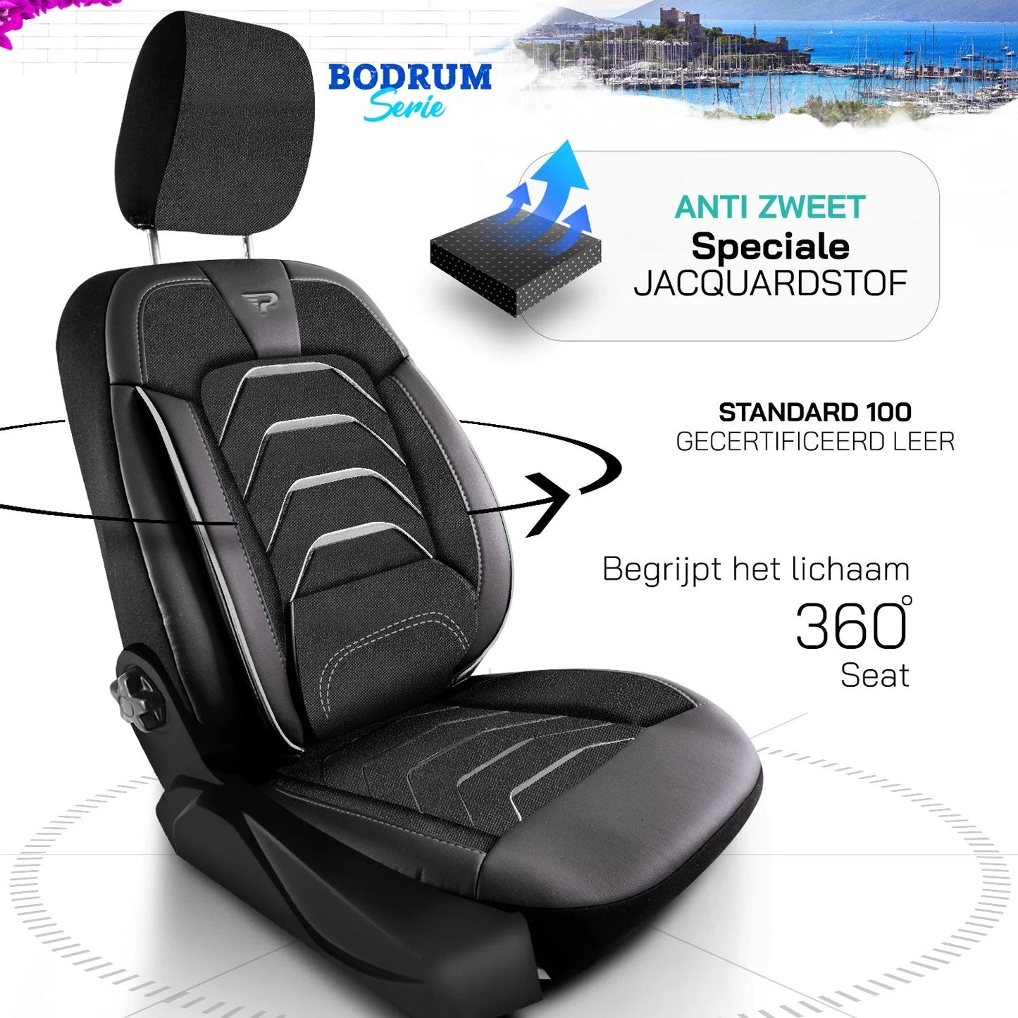 Bodrum stoelhoes, stoelhoezen voor Citroen Jumpy 2016 - heute, Schwarz Grau, Jacquardstoff Lederoptik, Sitz/Bank-ohne Vorbere