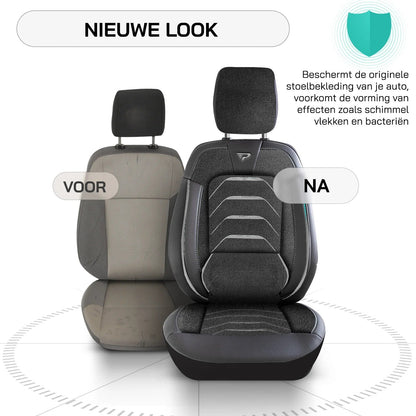 Bodrum stoelhoes, stoelhoezen voor Opel Movano 2021 - heute, Schwarz Grau, Jacquardstoff Lederoptik, Sitz/Sitz