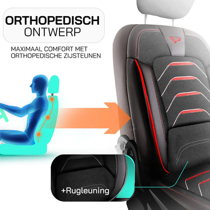 Bodrum stoelhoes, stoelhoezen voor Citroen E-Jumper 2021 - heute, Schwarz Rot, Jacquardstoff Lederoptik, Sitz/Bank