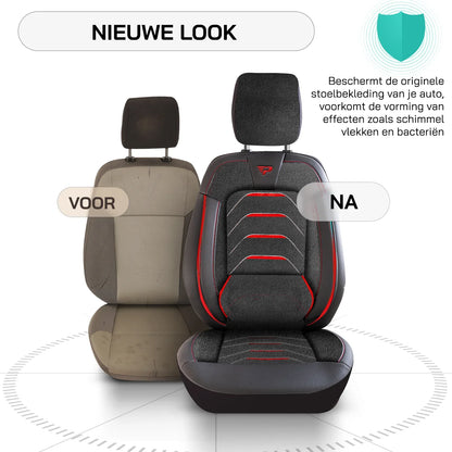 Bodrum stoelhoes, stoelhoezen voor Fiat Ducato 2006 - heute, Schwarz Rot, Jacquardstoff Lederoptik, Sitz/Bank