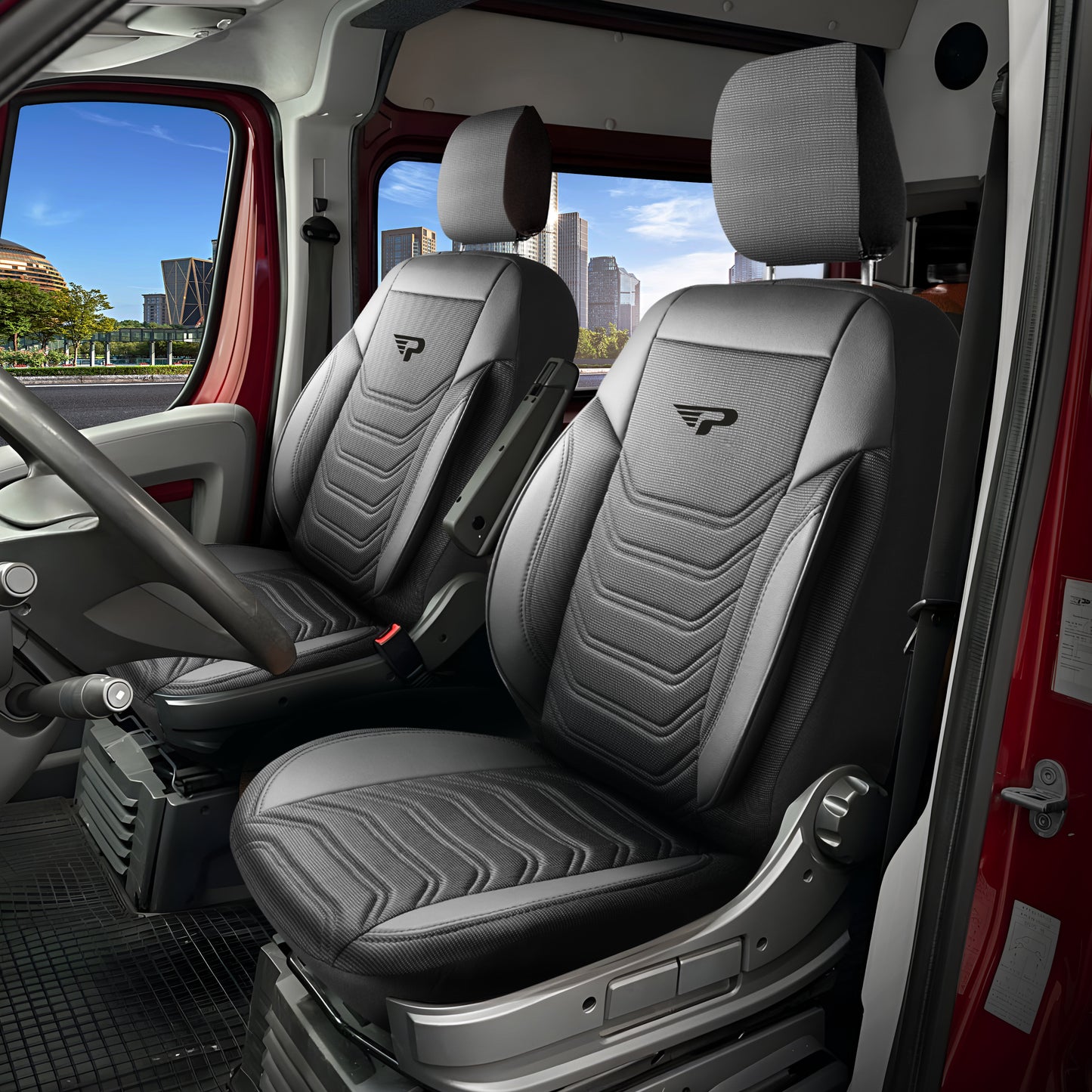 Sitzbezüge Citroen Jumpy 2007 - 2016 – Florida schwarz/grau – perfekte Passform (Sitz/Sitz)