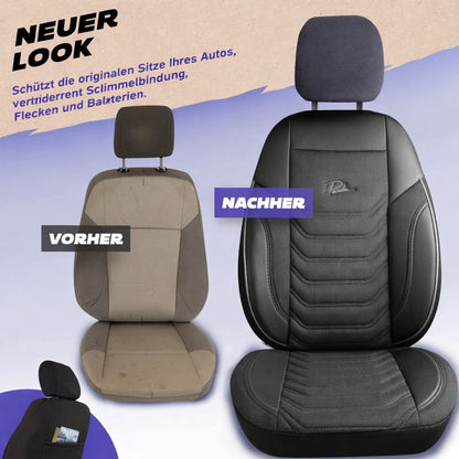 Sitzbezüge Ford E-Transit Custom 2023 - heute – Florida schwarz/grau – perfekte Passform (Sitz/Bank-ohne Vorbereitung Klapptisch in der Rückenlehne)