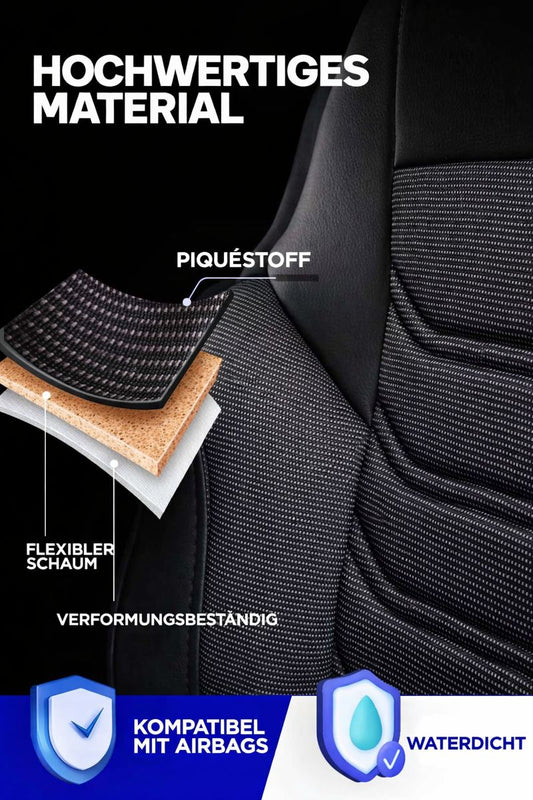 Sitzbezüge Ford E-Transit Custom 2023 - heute – Florida schwarz/grau – perfekte Passform (Sitz/Bank-mit Vorbereitung Klapptisch in der Rückenlehne)