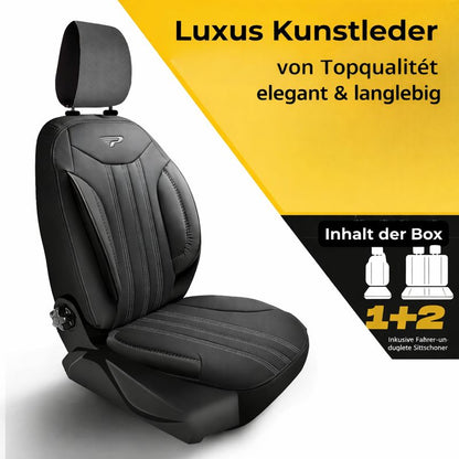 Sitzbezüge Ford Transit Custom 2023 - heute – Miami schwarz – perfekte Passform (Sitz/Bank-ohne Vorbereitung Klapptisch in der Rückenlehne)