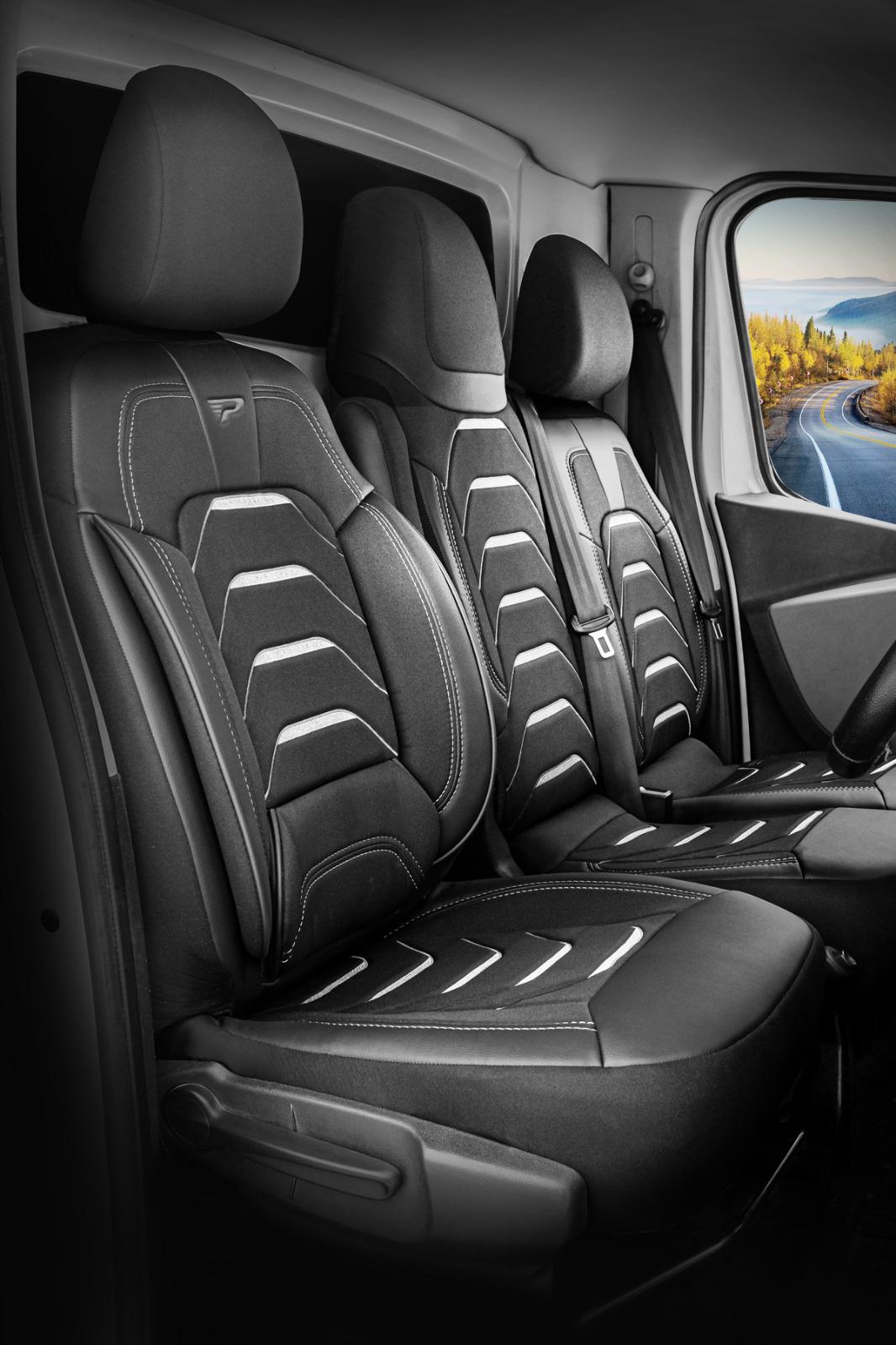 Bodrum stoelhoes, stoelhoezen voor Renault Master 2010 - 2024, Schwarz Grau, Jacquardstoff Lederoptik, Sitz/Bank - mit geteil