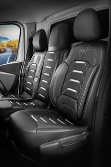 Bodrum stoelhoes, stoelhoezen voor Renault Master 2010 - 2024, Schwarz Grau, Jacquardstoff Lederoptik, Sitz/Bank - mit geteil